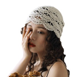 VALICLUD Women's Hollow Hat Handmade Crochet Lace Hat Turban Cap for Summer, White Crescent Moon