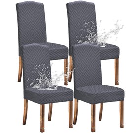 KELUINA Stretch Waterproof Jacquard with Long Grid Dining Room Chair Covers Home Decor Chair Covers for Dining Room Chairs (Grey, Pack of 4)
