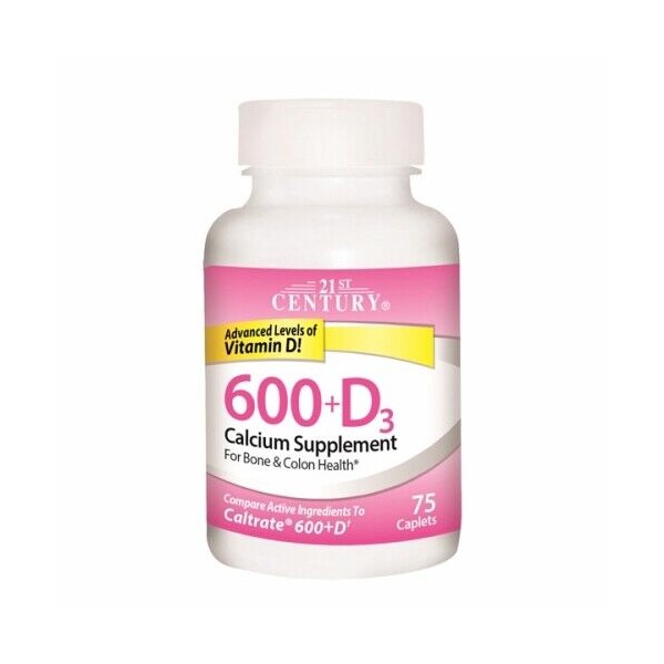Calcium 600 + Vitamin D 3 75 Caplets  by 21st Century