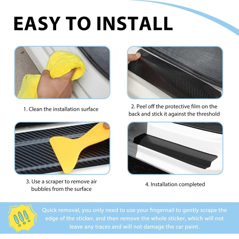 NYTKL 4 PCS Car Door Sill Protector, Carbon Fiber Auto