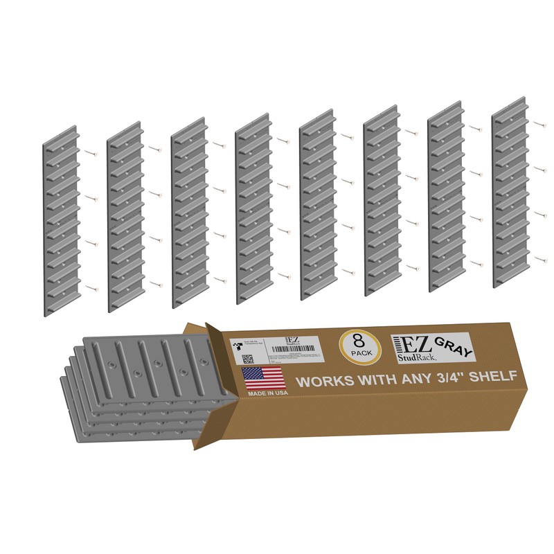 Made in USA EZStudRack Adjustable Shelf Brackets, 8-Pack (4 Pairs)