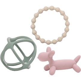WeeSprout - Mordedor de silicona para bebés y niños pequeños, bonito anillo, cachorro y bola, suave y flexible, sin BPA, niños y niñas (verde mate,