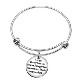 Bangle Bracelet For Women Girls Best Friend Family Gifts You Are Braver Stronger Smarter Than You Think Stainless Steel