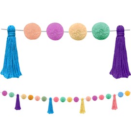 Fatiya Pom Pom Garland, Boho Tassel 200cm Colorful Pom Garland 16 Balls Pom String Banner for Classroom Christmas Valentine's Day Easter Indoor Outdoor Party Hanging Decoration (Sti