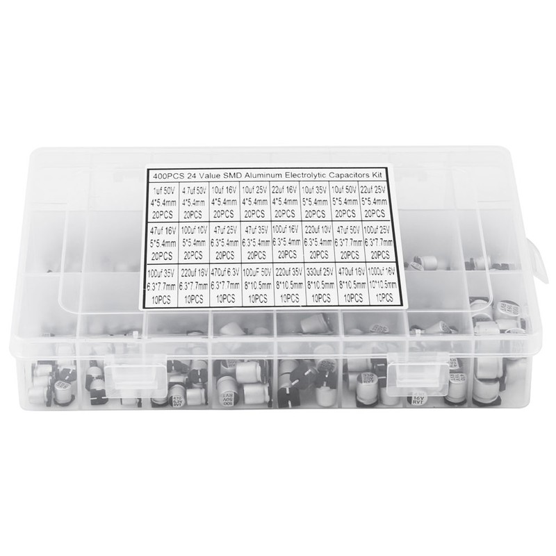 400pcs 24 Values SMD Aluminum Electrolytic Capacitor Assorted Kit 1uF