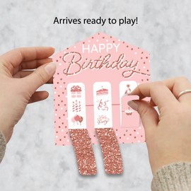 Big Dot of Happiness Pink Rose Gold Birthday - Happy Birthday Party Game Pickle Cards - Pull Tabs 3-in-a-Row - Set of 12