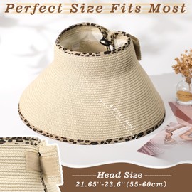 Sun Visors Hats for Women, Fashionable Straw Beach Hat with Wide Brim, Sun Hat UPF 50+ UV Protection, Roll-Up Ponytail Straw Summer Hat Foldable Travel