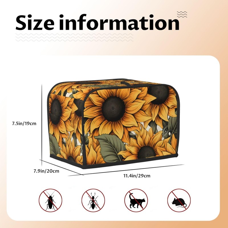 JXDXHCW Sunflower Pattern 2 Slice Toaster Cover Wide Slot Dustproof