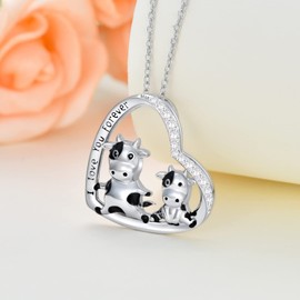PROESS Animal Mother Daughter Necklace 925 Sterling Silver Cow Dinosaur Hedgehog Wolf Hummingbird Elephant Heart Pendant Necklace Mother Daughter Jewellery Gifts for Mum Daughter, Sterling Silver