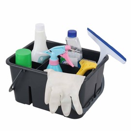 Zerdyne Plastic Cleaning Caddy with Handle, 4 Compartment Portable Plastic Storage Caddy Tote, Gray