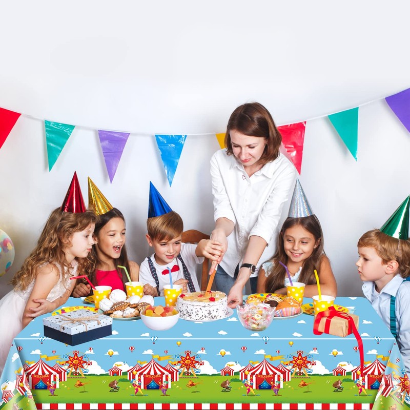 QUERICKY 4 Pack Circus Theme Tablecloths, 51x87'' Carnival Plastic Disposable
