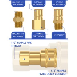1/2" Natural Gas Quick Connect Fittings Kit – Solid Brass Propane Hose Adapter Set for Grill, Heater – Includes Male & Female Coupler with Dust Cap
