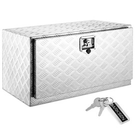ARKSEN 30 Inch Heavy Duty Aluminum Bar Tread Tool Underbody Box, Waterproof Square Truck Storage Organizer Chest for Pick Up Truck Bed, RV Trailer with T-Handle Lock and Keys - Silver