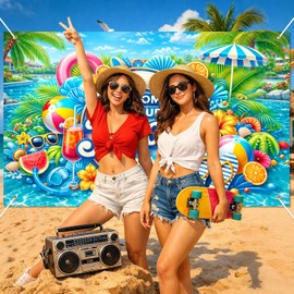 BlissYard Hello Summer Banner 71 x 43 Inches Welcome to Our Pool Summer Pool Party Decorations Swimming Pool Backdrop Beach for Pool Party Backyard Summer Beach Tiki Bar Outdoor Photo Booth