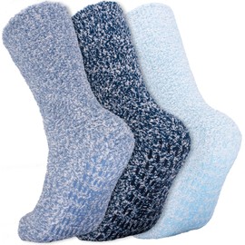 Daventry Ultra Thick Fuzzy Grip Socks (3 pk) - Shades of Blue - Medium