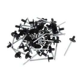 Motoforti Dome Head Large Flange Blind Rivets 4mm Grip Diameter 6.4mm Grip Length 12mm Flange Diameter Aluminum Alloy Iron Silver Tone Black 50 Pcs
