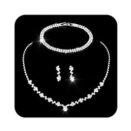 EVAZEN Bridal Rhinestone Jewelry Set Sparkly Crystals Necklace Bracelet Earrings Wedding Dresses Accessories for Women