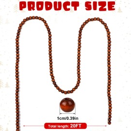 20 Feet Christmas Wood Bead Garland Wooden Rustic Farmhouse Beads Garland Wall Hanging for Country Natural Holiday Christmas Tree, Boho Decorations Wall Hanging Prayer Beads (Brown)