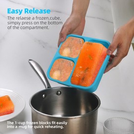 BECOKIT BPA-Free Silicone Freezer Molds, Leak Proof Stackable,1/2-Cup and 1-Cup Portion Control Soup Cubes Freezer Tray with Lids for Meal Prep, Broth, Stews, Leftovers(Blue 4 Pack)