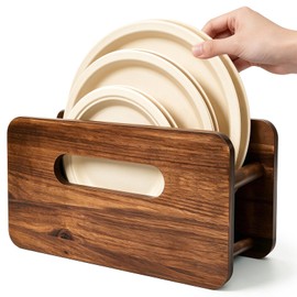 Paper Plate Organizer, Wood Plate Dispenser for 7-12 Inches Plates