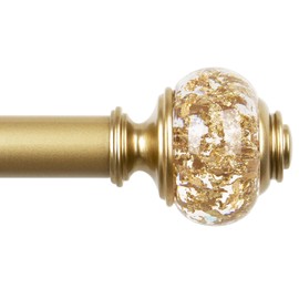 1 Inch Gold Curtain Rods for Windows 36 to 72 Inches (3 to 6 ft), USFOOK Telescoping Single Drapery Rod, Christmas Decorative Curtain Rod with Luxury Translucent Finials