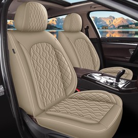 DISUTOGO Seat Covers for Ford Explorer 2004-2024 2025: Full Set Waterproof Faux Leather Car Seat Covers (5 Seats, Beige)