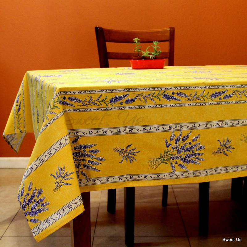 Royal Lavender Wipeable Tablecloth Spill Resistant Acryllic Coated, Floral Cotton