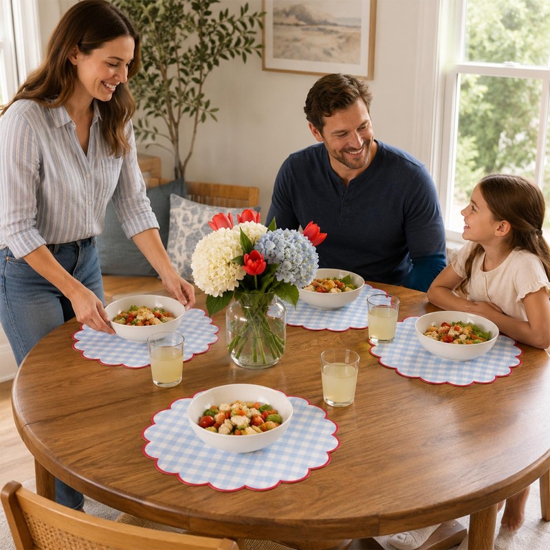 Plaid Scalloped Paper Placemats 60 Sheets Disposable Place Mats Blue