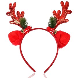 Reindeer Antlers Headband Christmas Headband Glitter Elk Antlers Red Christmas Trees Ears Headdress Christmas Tree Hairbands Decoration Holiday Headpiece for Women 1PCS
