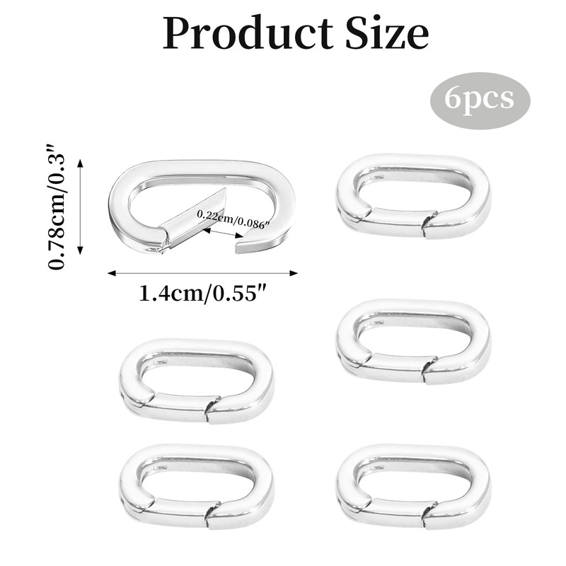 Pack of 6 Mini Carabiner Silver-Plated Chain Clasp Secure Clasp