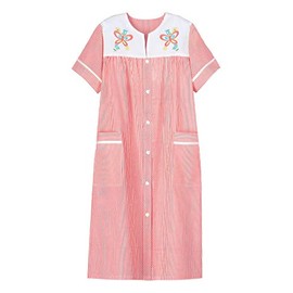 AmeriMark Women Calf-Length Snap Front Knit Duster House Coat Robe – Loose-Fitting Plush Bathrobe - Short Sleeve Bath Robe