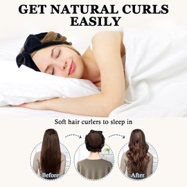 Gwabee No Heat Curling Headband, 70" Soft Hair Curlers to Sleep In Overnight Curls Headband, No Heat Hair Curler Ribbon Curl Wrap for Long Hair Rollers, 9 PCS Curling Rods Set with Yoga Strap -Black