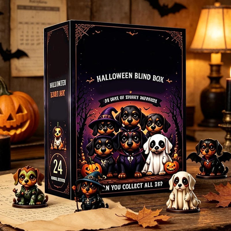 Halloween Countdown Calendar Advent 24 Piece 2D Acrylic Dog Figurines