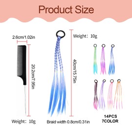 Zonoori Pack of 14 Colourful Hair Strands for Children, Gradient Hair for Girls