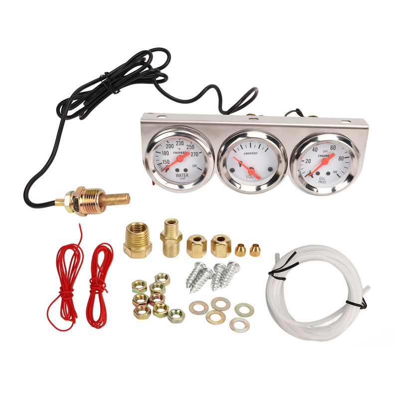 52mm Car Triple Gauge Kit White Dial 12V Oil Pressure