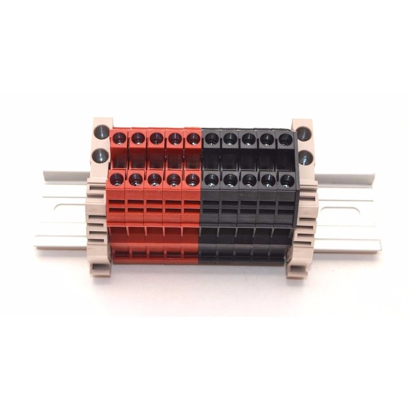 Dinkle Assembly DK4N Red/Black 10 Gang DIN Rail Terminal Blocks,