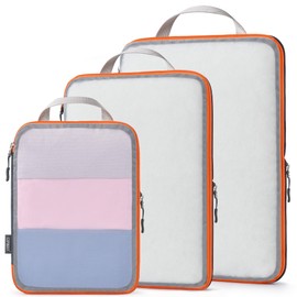 Cipway Mesh Compression Packing Cubes, Ultralight See Through Luggage Organizer Bags, Travel Essentials for Carry on Suitcase （3Pcs,Grey）