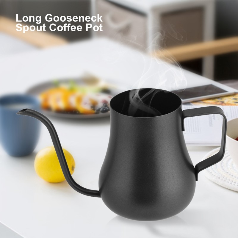 280mL Black Stainless Steel Drip Coffee Pot Gooseneck Long Mouth