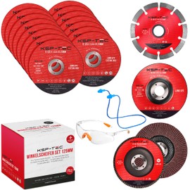 KSP-Tec® │15 Cutting Discs 125 x 1.0 mm [With Safety Glasses and Ear Protection] 2 Flap Discs 1 Flex Disc Stone │ for Steel, Stainless Steel and Stone