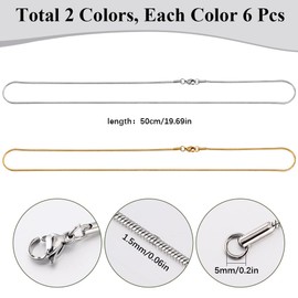 SUNNYCLUE 12 PACK 20 Inch/ 0.5m 1mm Stainless Steel Snake Chain Bulk Snake Necklace Making Metal Gold Silver Lobster Claw Clasps Cable Link Chains for jewellery Making Supplies Women Adult Diy Crafts