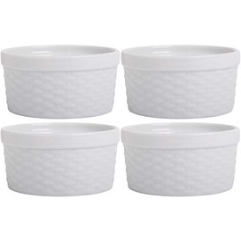 Home Essentials 15310 Fiddle and Fern Basket Weave Ramekins, Set of 4, 8-Oz, White