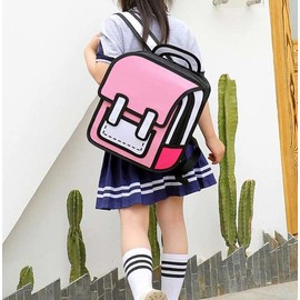 Kawaii Backpack Cute Cartoon 3D Jump Style 2D Drawing from Comic Paper Anime Bookbag School Supplies Fun Daypack - Color: blue