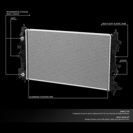 DNA Motoring OEM-RA-13199 Factory Style Aluminum Cooling Radiator Compatible with 2010-2017 Cruze 1.6L 1.8L,26-3/4" W X 16-1/4" H X 15-16" D,1-3/8" Inlet / 1-1/2" Outlet