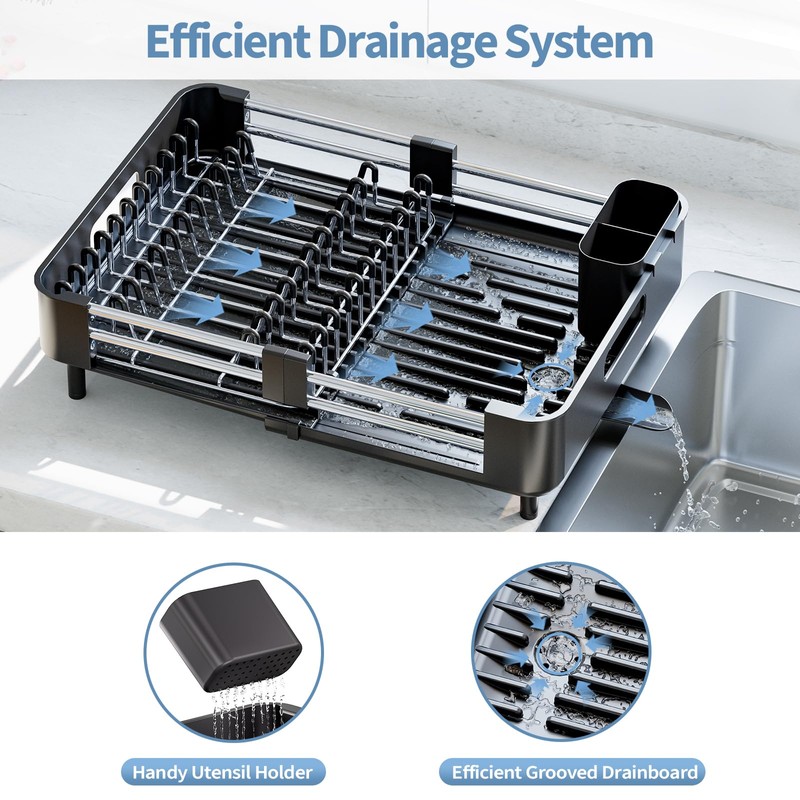 Dish Drying Rack for Kitchen Counter, Extendable Dish Rack with