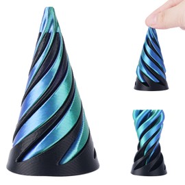 Spiral Cone Fidget Toy, 3D Printed Cone Impossible Pyramid Passthrough Sculpture Helix Pass Through Fidget Toy for Kids and Adults Stress Relaxation Random Stuff Gifts (Black Green)