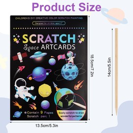 Set of 3 Scratch Paper for Children with Wooden Pens, Dinosaurs, Underwater World, Spaceman Scratch Pictures, Notebook Set, 18.5 x 13.5 cm Magic Scratch Book, Scratch Painting, Birthday Gift for Boys