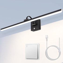 MantoLite 35" led Light bar Wall Sconce,Black Bathroom Vanity Lights Over Mirror,Plug in or Hardwired,Dimmable 6000K 16W Black Picture Light for Wall,Swing arm Visual Comfort dimmable Wall lamp.