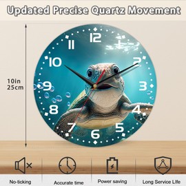 DEMACYA Wall Clock, Sea Turtle Wall Clock Vintage Wooden Wall Clock Silent Non-Ticking Battery Operated Arabic Numerals Wall Clocks Decorative for Kitchen, Office, Classroom 10 Inch