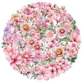 50Pcs Transparent Pink Flower Stickers for Scrapbooking PET Nature Plant Floral Stickers Vintage Craft Sticker Colorful Small Flower Sticker for Journaling Scrapbooking Clear Flowers Decals (P)
