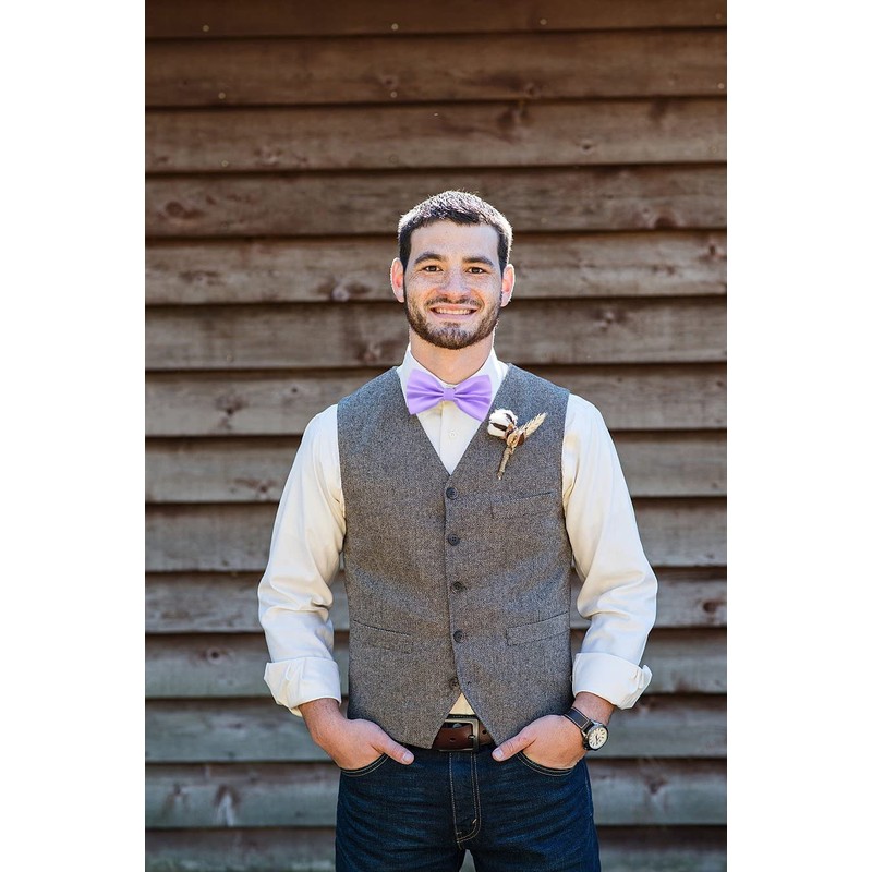 Alizeal Mens Solid Mini Squares Formal Banded Bow Ties (Lilac)